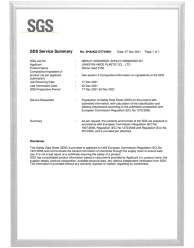 MSDS-cabeza de silicona